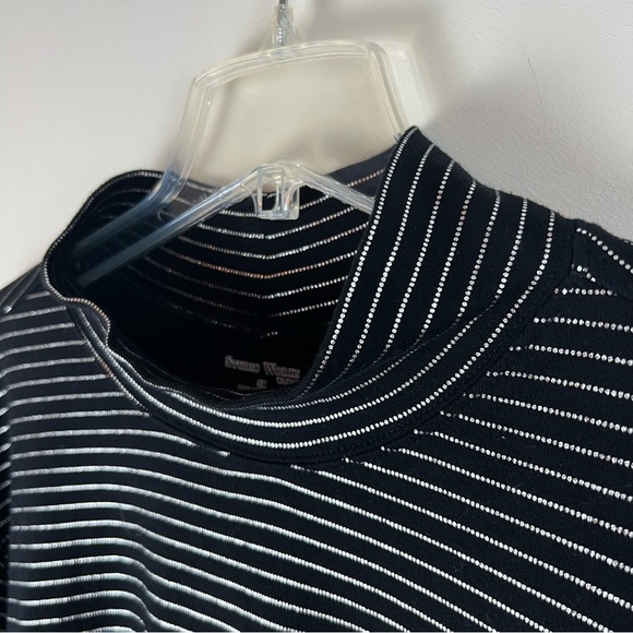Studio Works Knit Mock Neck Sweater 3X Black Metallic Silver Stripes Striped - Picture 7 of 11
